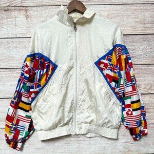 Lavon Women’s XL Toucan Embroidered Windbreaker Jacket Flags Print Vintage Rare
